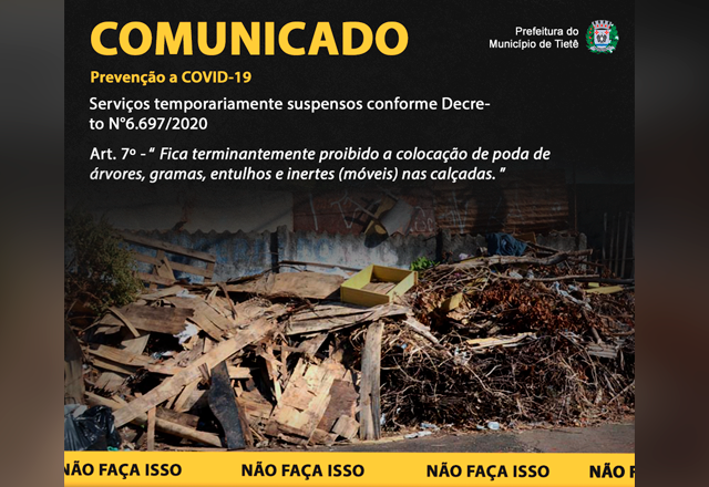 Secretaria de Serviços comunica suspensão de serviços.