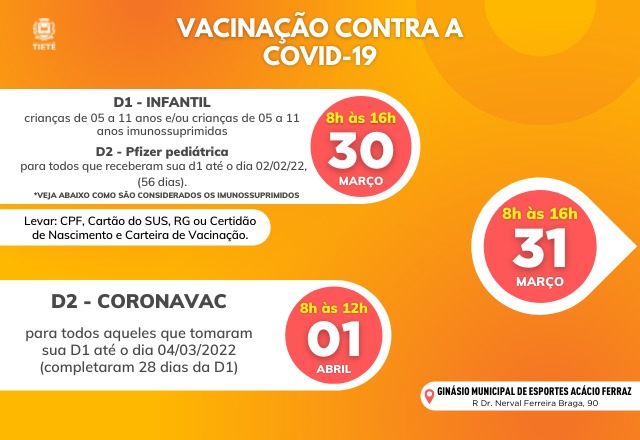 VACINAÇÃO CONTRA A COVID-19 30/03 a 01/04