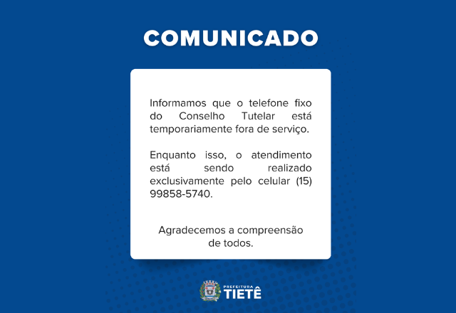 Telefone fixo do Conselho Tutelar está temporariamente fora de serviço.