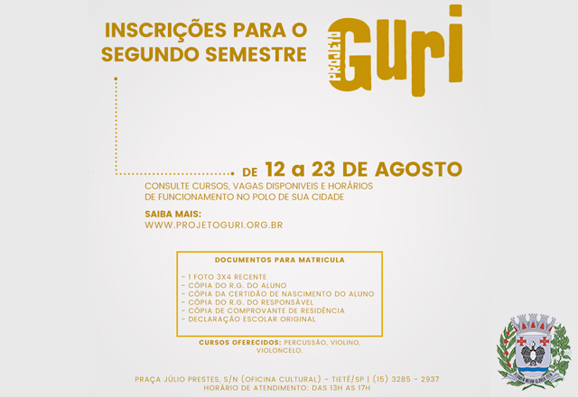 Projeto Guri disponibiliza Vagas Remanescentes