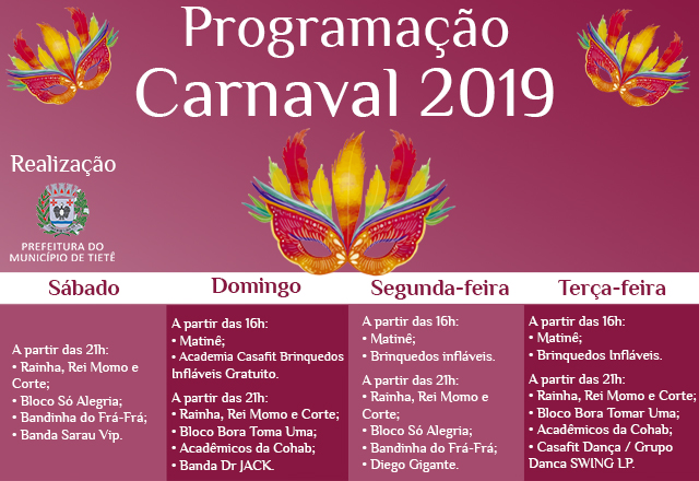 Prefeitura de Tietê divulga programação de Carnaval