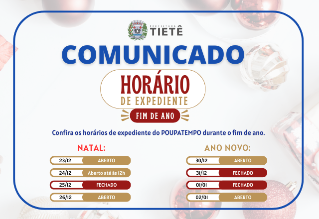 HORÁRIO DE EXPEDIENTE POUPATEMPO - FIM DE ANO