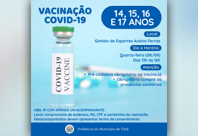 VACINAÇÃO CONTRA A COVID-19 (14, 15, 16 E 17 ANOS)