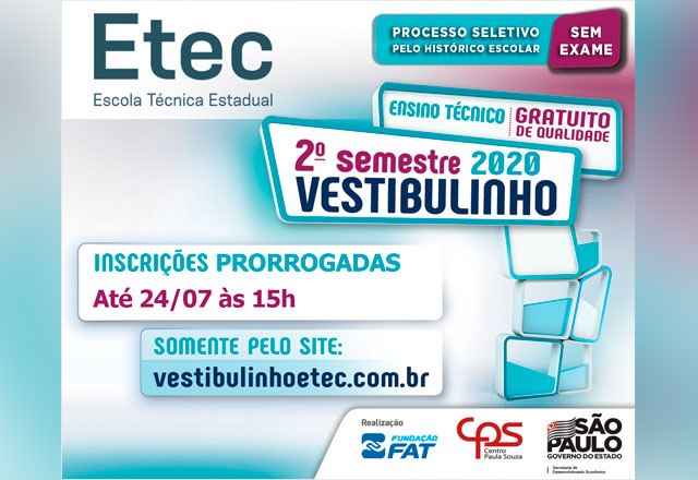 A Etec de Tietê informa que as inscrições para o Vestibulinho foram prorrogadas