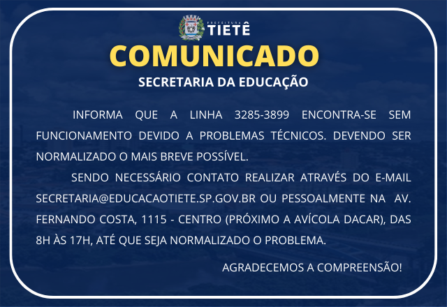 COMUNICADO - SECRETARIA DA EDUCAÇÃO