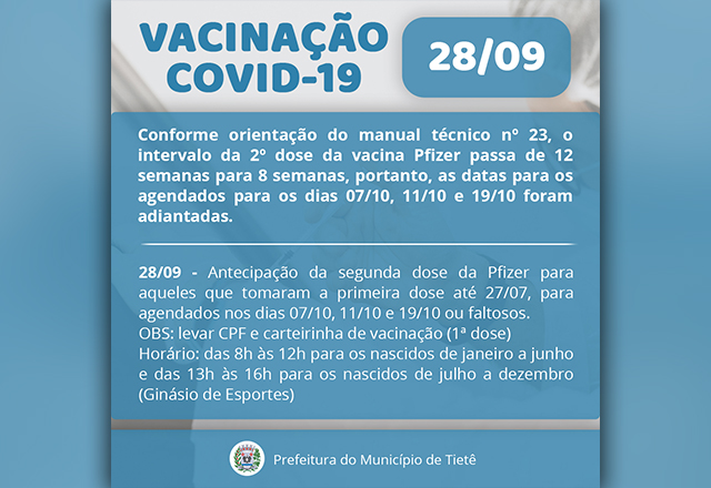 VACINAÇÃO CONTRA A COVID-19 (SEGUNDA DOSE DA PFIZER)