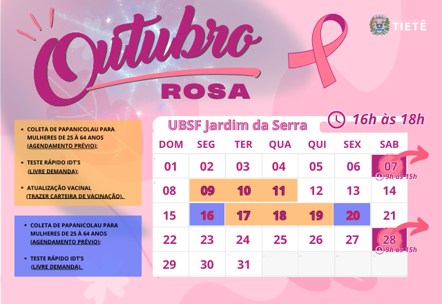 PROGRAMAÇÃO OUTUBRO ROSA - UBSF JARDIM DA SERRA