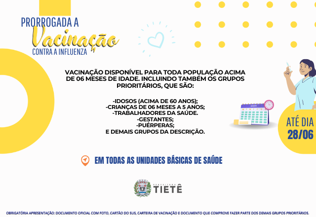 PRORROGADA A VACINAÇÃO CONTRA A INFLUENZA