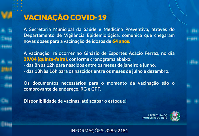 Vacinação contra a Covid-19 (64 anos)