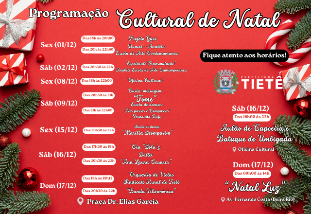 ATENÇÃO PARA A PROGRAMAÇÃO CULTURAL DE NATAL