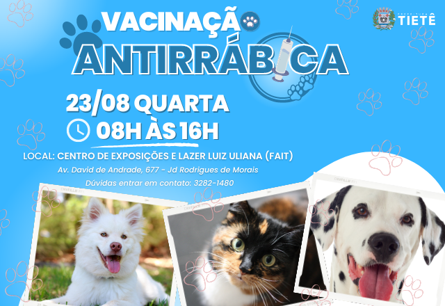 VACINAÇÃO ANTIRRÁBICA DIA 23/08 (quarta-feira)