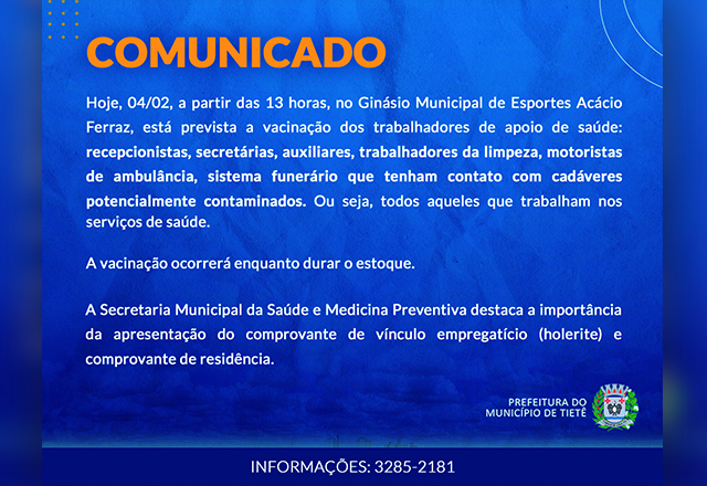 Profissionais da saúde continuam sendo vacinados