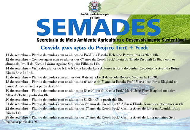 SEMADES divulga atividades do Projeto Tietê +Verde