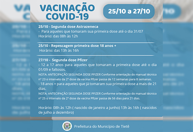 VACINAÇÃO CONTRA A COVID- 19 (25/10 A 27/10 )