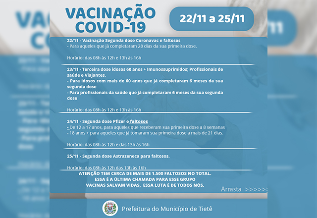 VACINAÇÃO CONTRA A COVID- 19 (22/11 a 25/11)