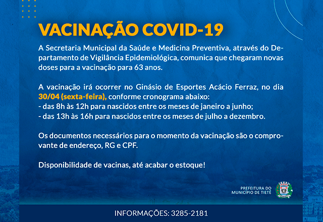 Vacinação contra a Covid-19 (63 anos)