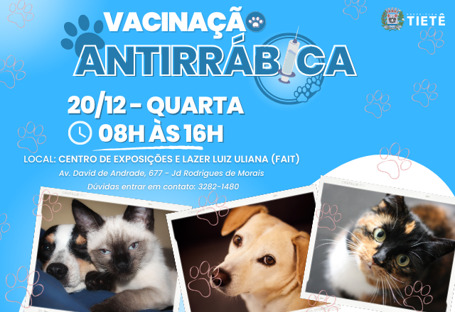VACINAÇÃO ANTIRRÁBICA DIA 20/12 (quarta-feira)