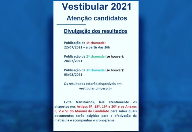 ATENÇÃO CANDIDATOS DO VESTIBULAR DA UNIVESP TIETÊ