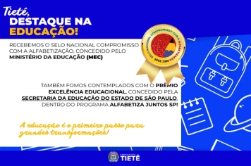 Tietê conquista Selo Ouro do MEC e Prêmio Excelência Educacional