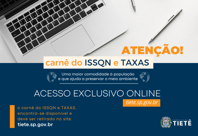 Carnê de ISSQN e TAXAS está disponível ONLINE