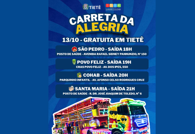 Carreta da Alegria passará por vários bairros da cidade