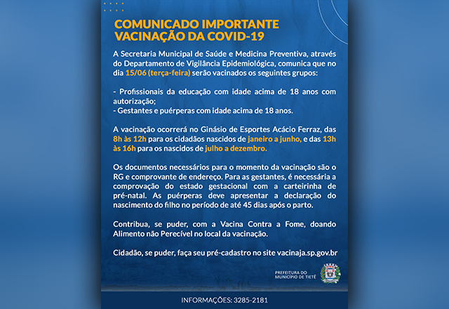 VACINAÇÃO CONTRA A COVID-19 (PROFISSIONAIS DA EDUCAÇÃO)