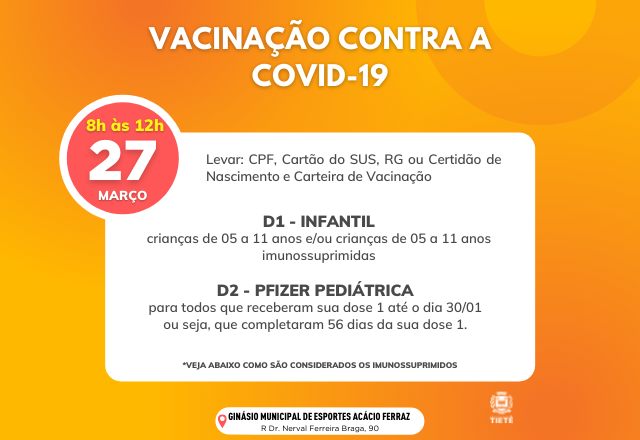 VACINAÇÃO CONTRA A COVID-19 - DOMINGO 27/03