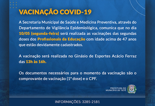 Vacinação contra a Covid-19 (Profissionais da Educação)