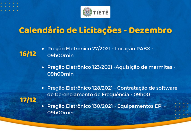 Convite público pelo site e redes sociais oficiais do município, intensifica transparência pública, informando datas e horários das licitações da prefeitura