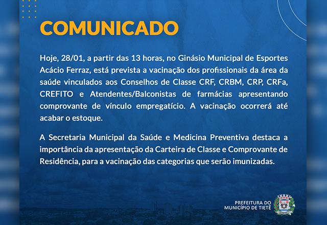 Profissionais da Saúde continuam sendo vacinados