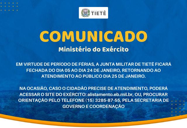 COMUNICADO MINISTÉRIO DO EXÉRCITO
