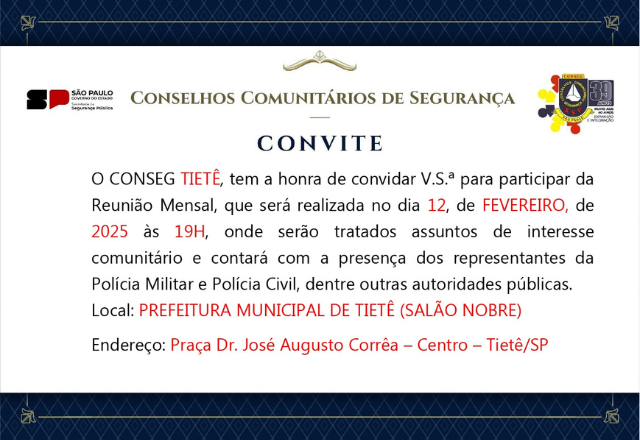 CONVITE ABERTO A POPULAÇÃO!