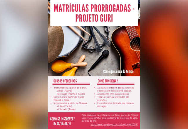 Prorrogadas as inscrições para novos alunos no Projeto Guri.