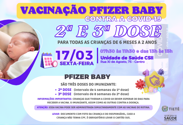 VACINAÇÃO 2ª E 3ª DOSE DA PFIZER BABY