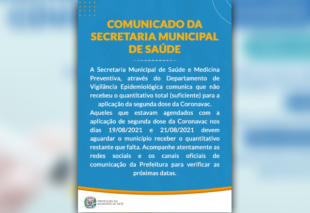 COMUNICADO DA SECRETARIA MUNICIPAL DE SAÚDE