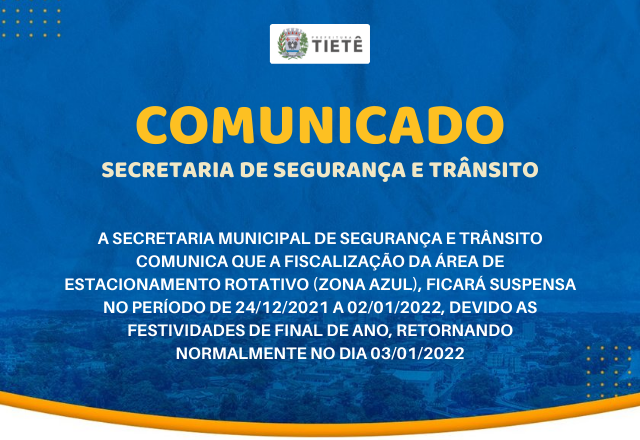 COMUNICADO ZONA AZUL FINAL DE ANO