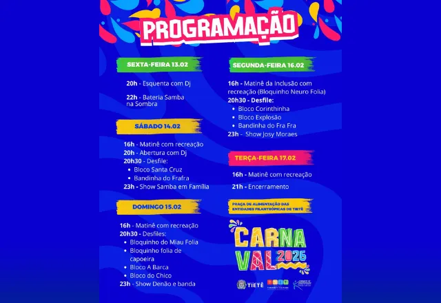 Está liberada a programação oficial do Carnaval 2026!