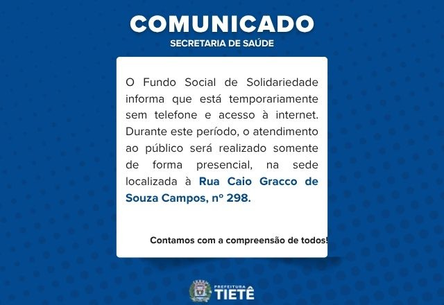 Atendimento no Fundo Social é realizado apenas presencialmente- 13/11