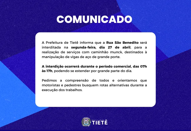 COMUNICADO INTERDIÇÃO DE RUA