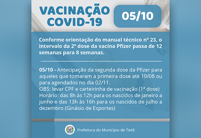 VACINAÇÃO CONTRA A COVID-19 (SEGUNDA DOSE DA PFIZER 05/10)