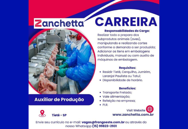 VAGAS DISPONÍVEIS 30/11/2023 Zanchetta