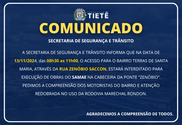 COMUNICADO - INTERDIÇÃO DE RUA