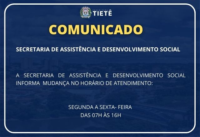 MUDANÇA NO HORÁRIO DE ATENDIMENTO DA ASSISTÊNCIA SOCAL