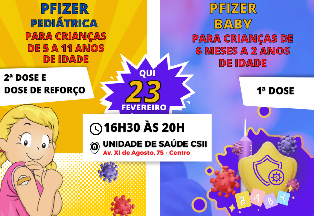 TIETÊ REALIZA VACINAÇÃO EM CRIANÇAS NESTA QUINTA COM PFIZER PEDIÁTRICA E PFIZER BABY