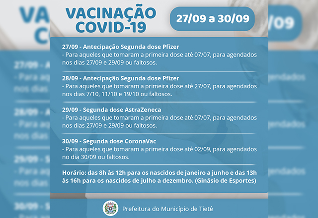 CRONOGRAMA VACINAÇÃO COVID-19 (27/09 a 30/09)
