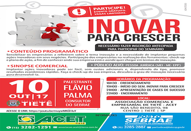 Sebrae de Tietê realiza Seminário “Inovar para Crescer”