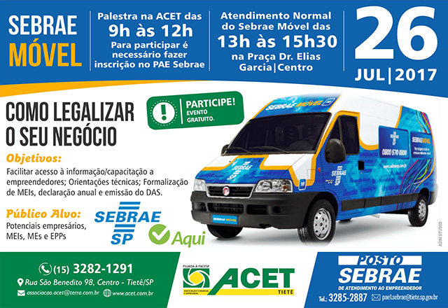 Sebrae Móvel estará em Tietê no dia 26 de julho
