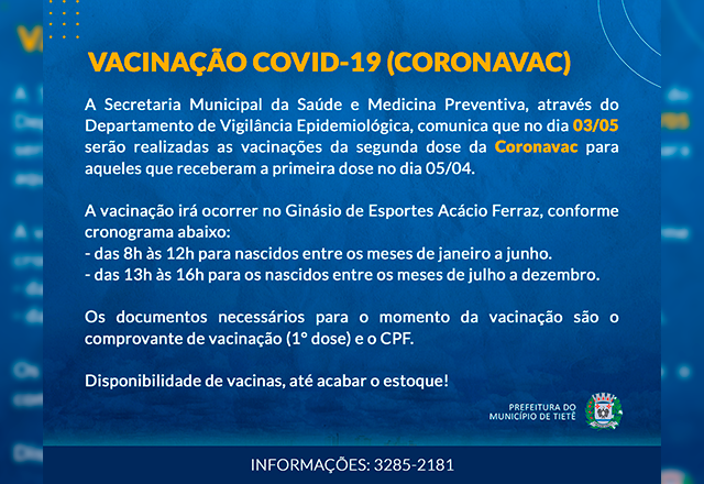 Vacinação contra a Covid-19 (Coronavac)