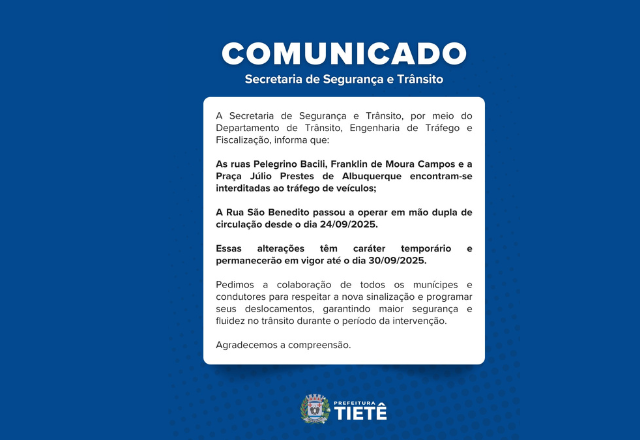 Ruas interditadas ao tráfego de veículos