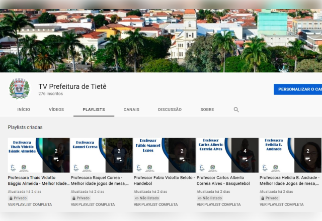 TV PREFEITURA DE TIETÊ SERÁ O CANAL DO YOUTUBE UTILIZADO PELA SECRETARIA MUNICIPAL DE ESPORTES PARA OFERTA DE AULAS GRAVADAS POR PROFESSORES DA SEJUL